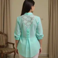 لباس عید شومیز مجلسی سبز دریایی سایز 42