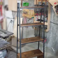استند تزیینی کتابخانه چوبی روستیک چوب و فلز