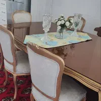 میز ناهار خوری ۶ نفره با ۶ صندلی و شیشه