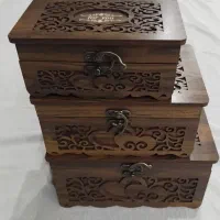 جعبه چوبی معرق ۳تایی قفل دار