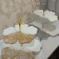 شیرینی خوری دو طبقه سفید نقره ای و سفید طلایی
