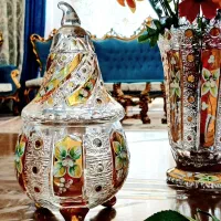 ظروف کاسه گلدان میوه خوری کریستال طلاکوب بوهمیا چک