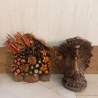 (گل خشک طبیعی + گلدان طرح طاووس)