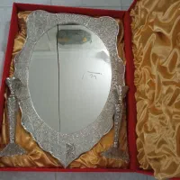 آینه شمعدان مس ملیله اصل آبکاری نقره با جعبه مخمل