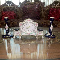 ست ساعت رومیزی و شمعدان چینی اصل ساخت جمهوری چک
