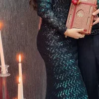 لباس مجلسی ماکسی سبز و سفید عروسکس ترکیه ای