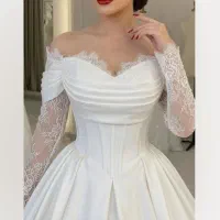 لباس عروس دانتل فرانسه و ساتن کد ۱۴۰۱ مزون مطهره