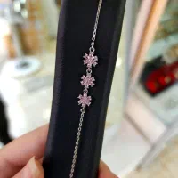 دستبند صورتی ۳ گل نقره اصلی
