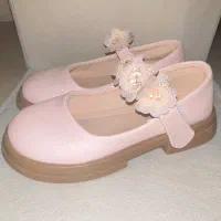 کفش مجلسی دخترانه صورتی گل دار ، براق ، کفش پرنسسی