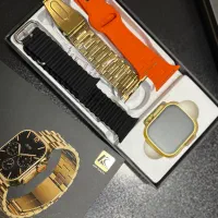 ساعت هوشمند همراه سه بند یکی طلایی استیل