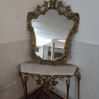 آینه کنسول برنز قلمزنی میز هندی منبت قدیمی آنتیک