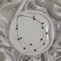 گردنبند دوتایی آلبالویی