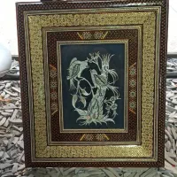 تابلو خاتم کاری با طرح گل و‌مرغ