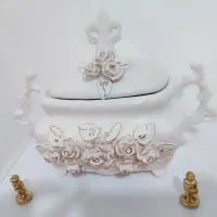 پنج تیکه تزینیی سفید گل برجسته