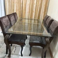 میز ناهارخوری ۶ نفره چوبی با صفحه شیشه‌ای