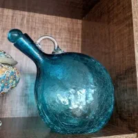 تنگ شیشه دکوری آبی فیروزه ای .طرح ترک