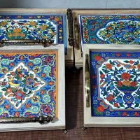 سینی چوب روس با کاشی گل و مرغ مینیاتوری