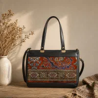 کیف دستدوز ترکیبی از ابریشم و چرم مصنوعی