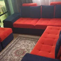 مبل ۱۰ نفره L با جلومبلی چوب تمام نراد.ساخت شخصی