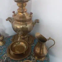 سماور زغالی و ظروف مسی