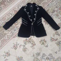 کت تک  کرپ بسیار مشکی سنگ کاری شده با دست
