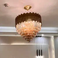 دو عدد لوستر کریستال آینه ای  بدنه طلایی برنجی