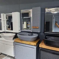 ست روشویی کابین با آینه باکس و کاسه طوسی/کد۲۸۹۹