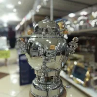 سماور توپی 3کاره گازی کروم 10لیتر ساده ستونی