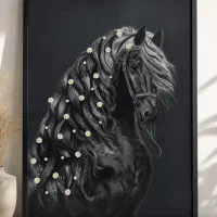 تابلوی نقاشی اسب با گل های برجسته
