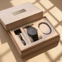 ست مردانه مشکی مدل VORTEX /ساعت + گردنبند + دستبند