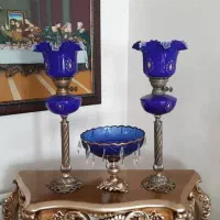ست آنتیک برنز و شیشه آبی قدیمی