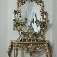 آیینه و شمعدان فلزی طرح برنج