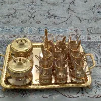 دو دست استکان طلایی بانگاره وسینی وقندان