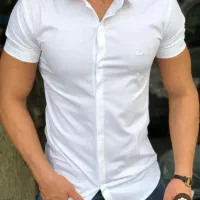 پیراهن مردانه سفید وطوسی روشن