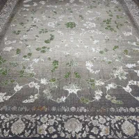 فرش اوستا سبز طوسی کرم افشان