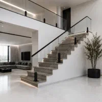 نرده‌ی شیشه‌ای سکوریت مدل اسپیگات و دسته نرده آهن