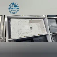 سینک توکار ۱۰۰ سانت سفید رگه طلایی تک لگن گرانیتی