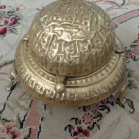 خاویار خوری برنجی بزرگ  قدیمی دست ساز قلم زنی شده
