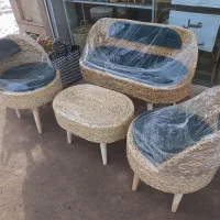 مبل  صندلی و کاناپه و میز عسلی چوبی  حصیری