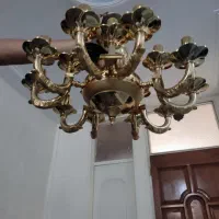لوستر ۵ شاخه ۱۵ شعله برنجی بسیار تمیز