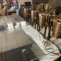 مبلمان با میز نهارخوری شیشه ای سرویس کامل