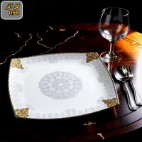سرویس چینی کاشان ۱۲ نفره گل برجسته و طلاکوب شده