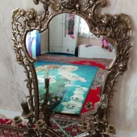 آینه و شمعدونی برنجی (برنزی) قدیمی سالم و به شرط