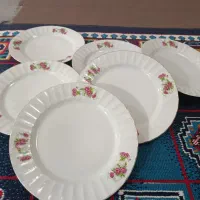 بشقاب چینی گل قرمز ۶ عدد تمیز وسالم