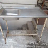 سینک استیل تک لگن چپ با چهار پایه