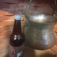ظرف عتیقه مسی وتابلو آب طلا