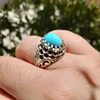 فیروزه نیشابوری اصلی با رکاب دست ساز طرح پولکی