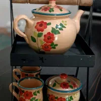 ست قوری قندان سفالی