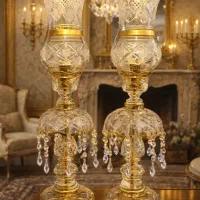 شمعدان لاله کریستالی خورشیدی دو پوست انتیک