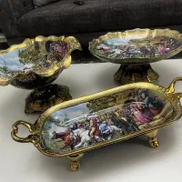 ظروف‌ چینی‌‌ ‌دکوری،بدرقه‌،سرمه‌ ای،آنتیک‌ طلاکوبی